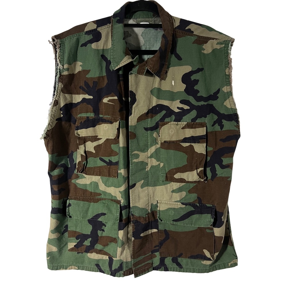 US Military Cutoff Camo Vest Large‎ SOFLO Graphic Ripstop Woodland Camouflage L
